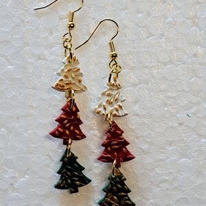 Elegant Holiday Tree Earrings Clay Handmade